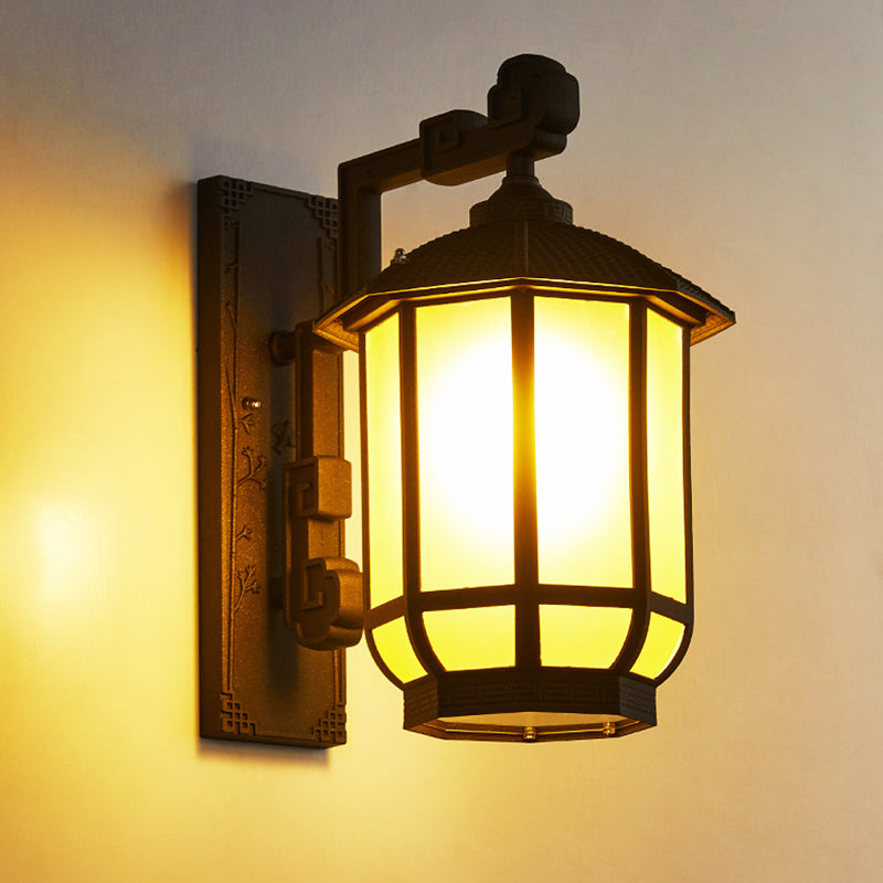 Chinese Glass Round Lantern 1-Light Wall Sconce Lamp