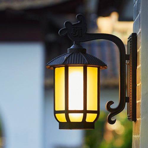 Chinese Glass Round Lantern 1-Light Wall Sconce Lamp