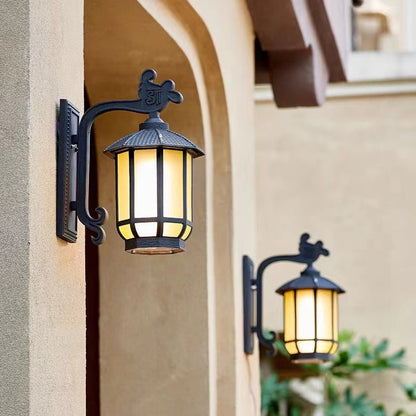 Chinese Glass Round Lantern 1-Light Wall Sconce Lamp
