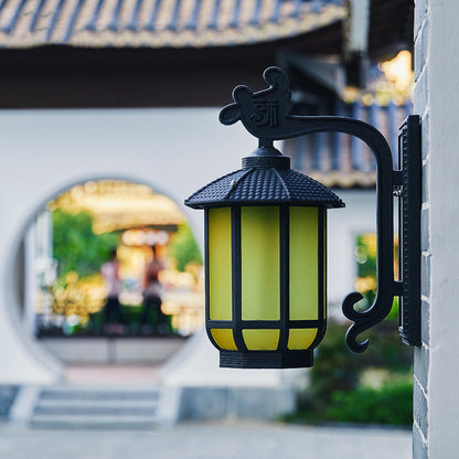 Chinese Glass Round Lantern 1-Light Wall Sconce Lamp