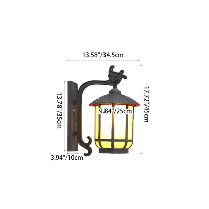 Chinese Glass Round Lantern 1-Light Wall Sconce Lamp
