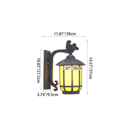 Chinese Glass Round Lantern 1-Light Wall Sconce Lamp