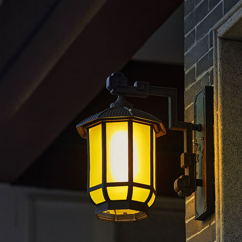 Chinese Glass Round Lantern 1-Light Wall Sconce Lamp