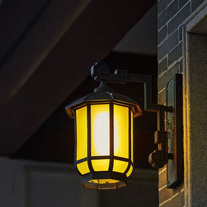 Chinese Glass Round Lantern 1-Light Wall Sconce Lamp