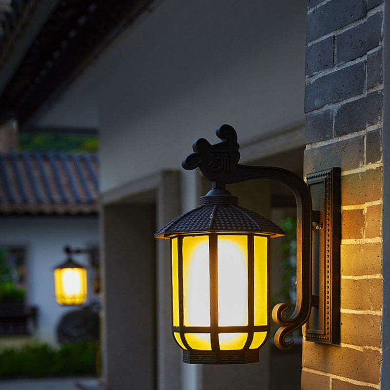 Chinese Glass Round Lantern 1-Light Wall Sconce Lamp