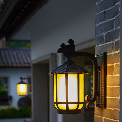 Chinese Glass Round Lantern 1-Light Wall Sconce Lamp