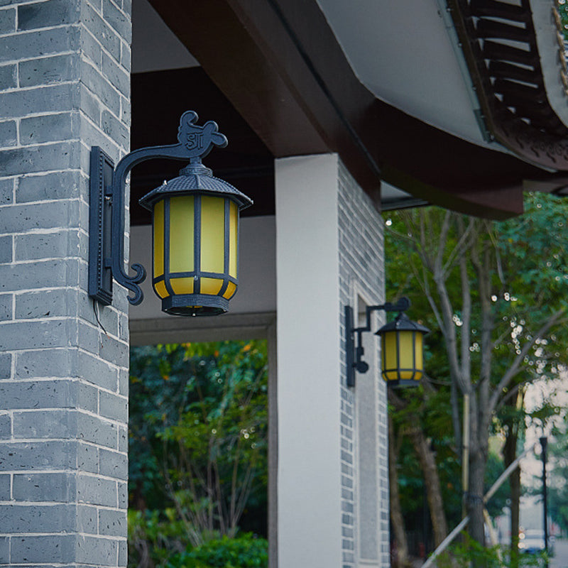 Chinese Glass Round Lantern 1-Light Wall Sconce Lamp
