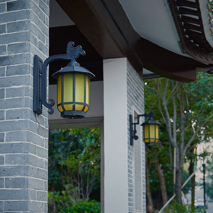 Chinese Glass Round Lantern 1-Light Wall Sconce Lamp