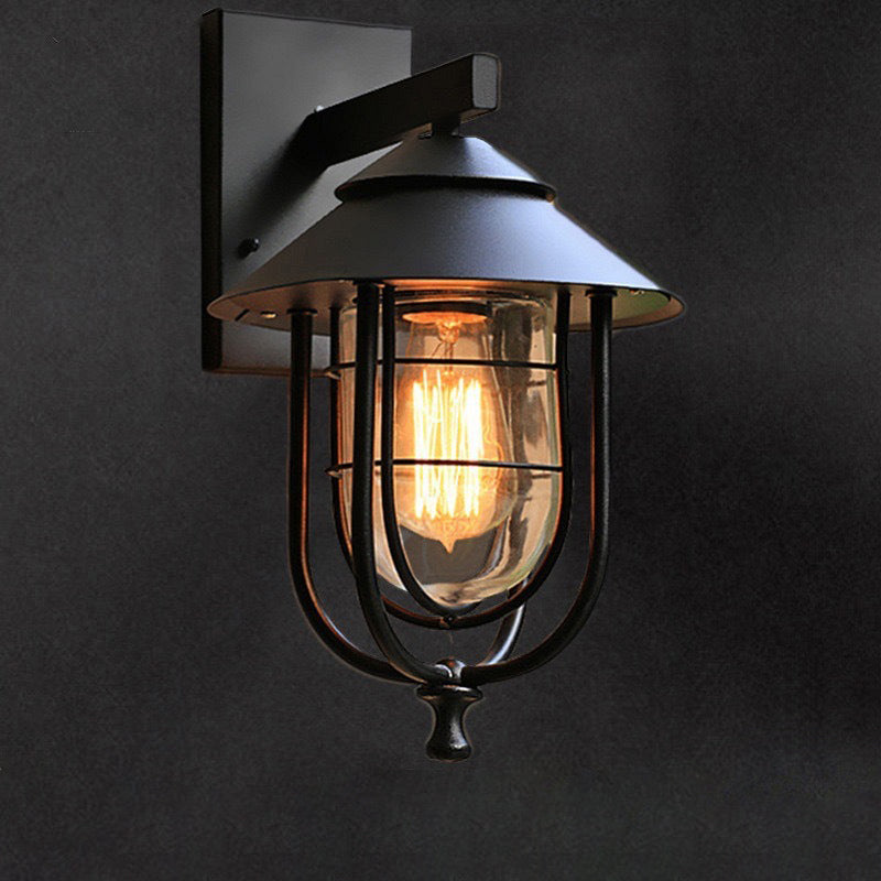 Iron & Glass Caged Cylinder 1-Light Wall Sconce Lamp