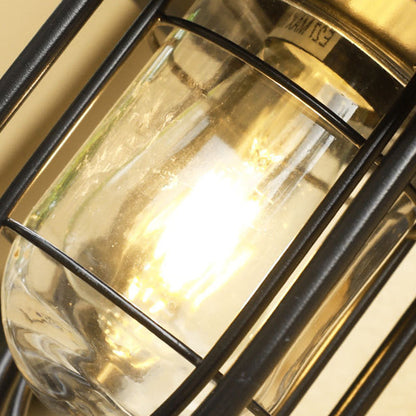 Iron & Glass Caged Cylinder 1-Light Wall Sconce Lamp