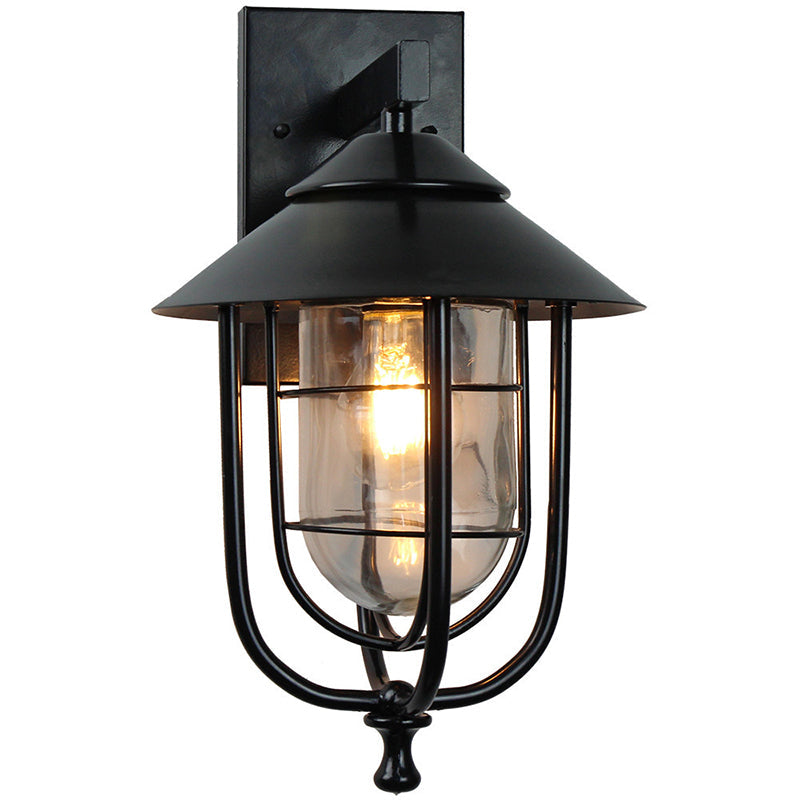 Iron & Glass Caged Cylinder 1-Light Wall Sconce Lamp