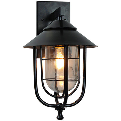 Iron & Glass Caged Cylinder 1-Light Wall Sconce Lamp