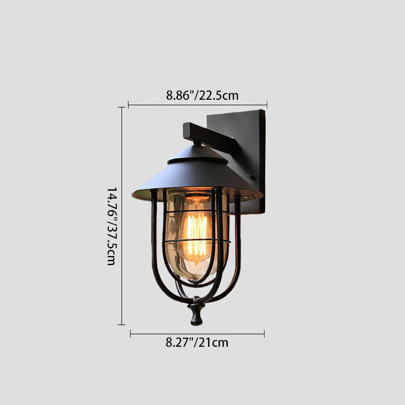Iron & Glass Caged Cylinder 1-Light Wall Sconce Lamp