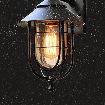 Iron & Glass Caged Cylinder 1-Light Wall Sconce Lamp