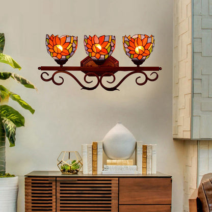 Tiffany Cup Design 3-Light Vanity Light Wall Sconce Lamp