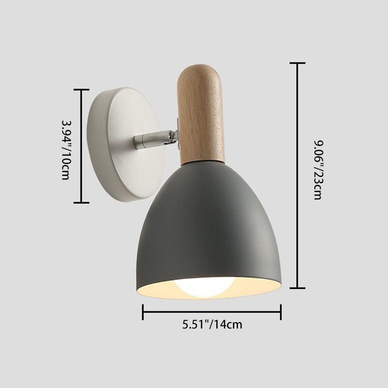 Iron & Wood Dome Cup Shape 1-Light Wall Sconce Lamp