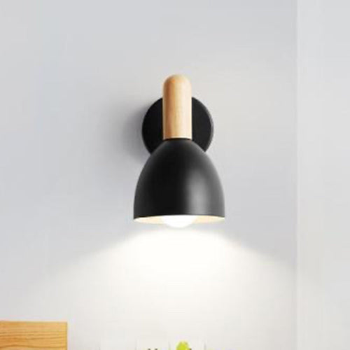 Iron & Wood Dome Cup Shape 1-Light Wall Sconce Lamp