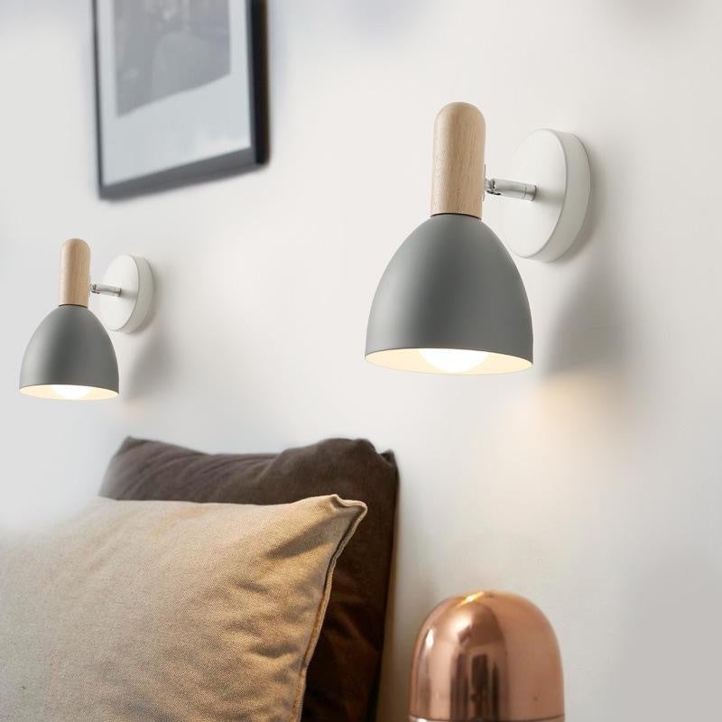 Iron & Wood Dome Cup Shape 1-Light Wall Sconce Lamp