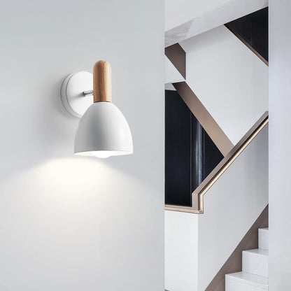 Iron & Wood Dome Cup Shape 1-Light Wall Sconce Lamp