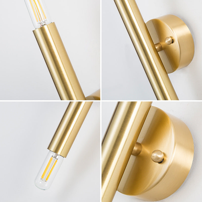 Nordic Brass Cylindrical Up & Down 2-Light Wall Sconce Lamp