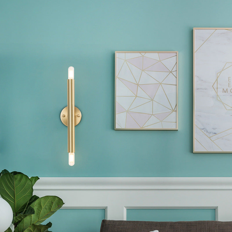 Nordic Brass Cylindrical Up & Down 2-Light Wall Sconce Lamp
