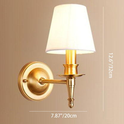 French Brass & Fabric Round Shade 1-Light Wall Sconce Lamp