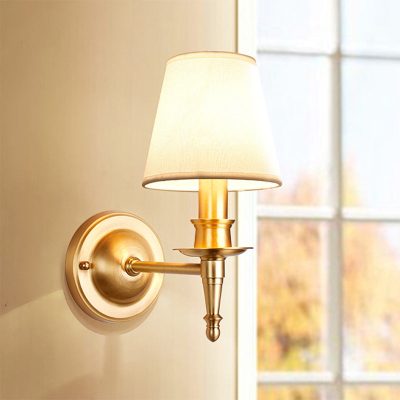 French Brass & Fabric Round Shade 1-Light Wall Sconce Lamp