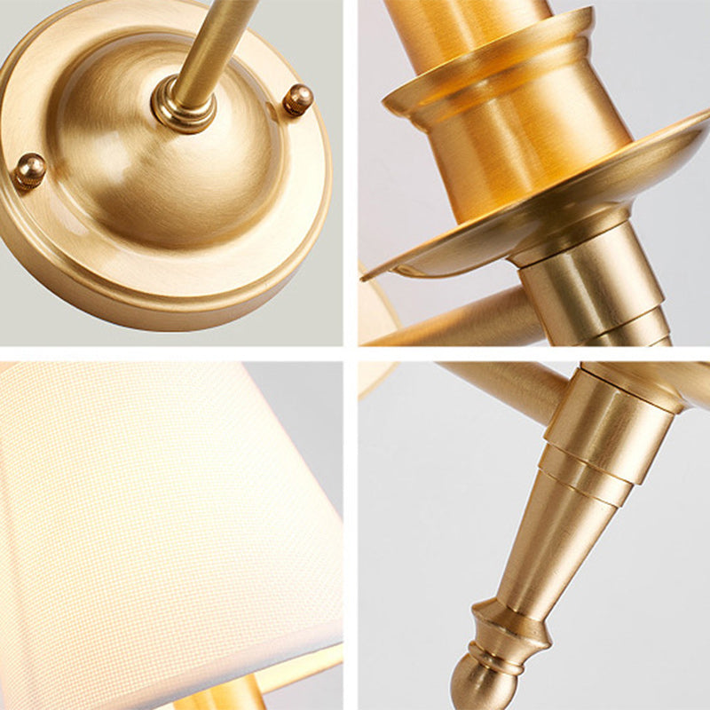 French Brass & Fabric Round Shade 1-Light Wall Sconce Lamp