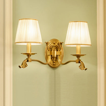Brass Fabric Shade Candle Holder 1/2-Light Wall Sconce Lamp