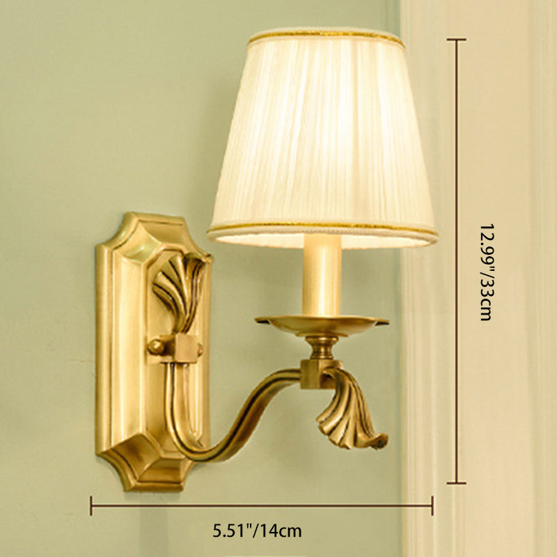 Brass Fabric Shade Candle Holder 1/2-Light Wall Sconce Lamp