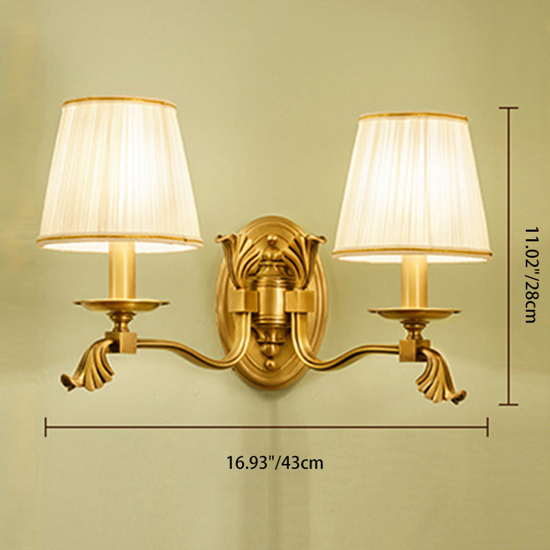 Brass Fabric Shade Candle Holder 1/2-Light Wall Sconce Lamp