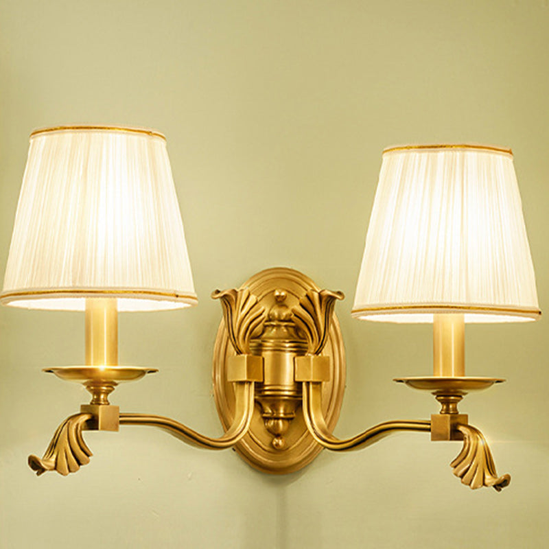 Brass Fabric Shade Candle Holder 1/2-Light Wall Sconce Lamp