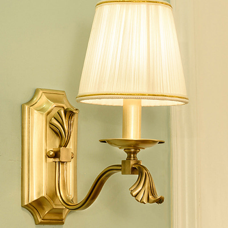 Brass Fabric Shade Candle Holder 1/2-Light Wall Sconce Lamp