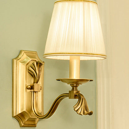 Brass Fabric Shade Candle Holder 1/2-Light Wall Sconce Lamp