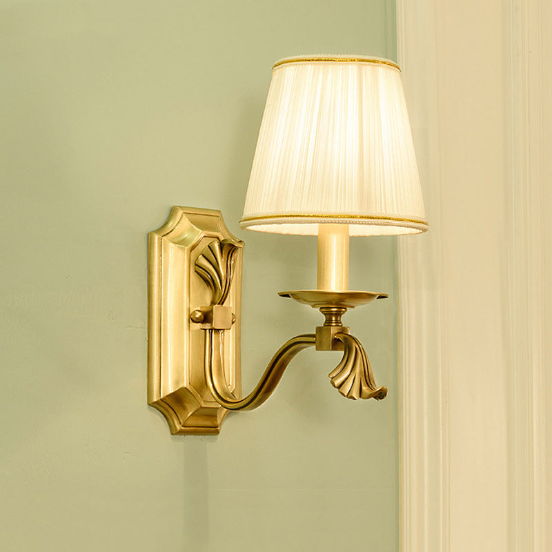 Brass Fabric Shade Candle Holder 1/2-Light Wall Sconce Lamp