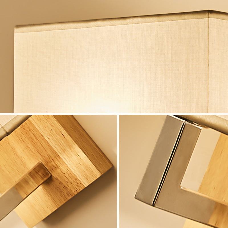Iron Wood Fabric Rectangular 1-Light Wall Sconce Lamp