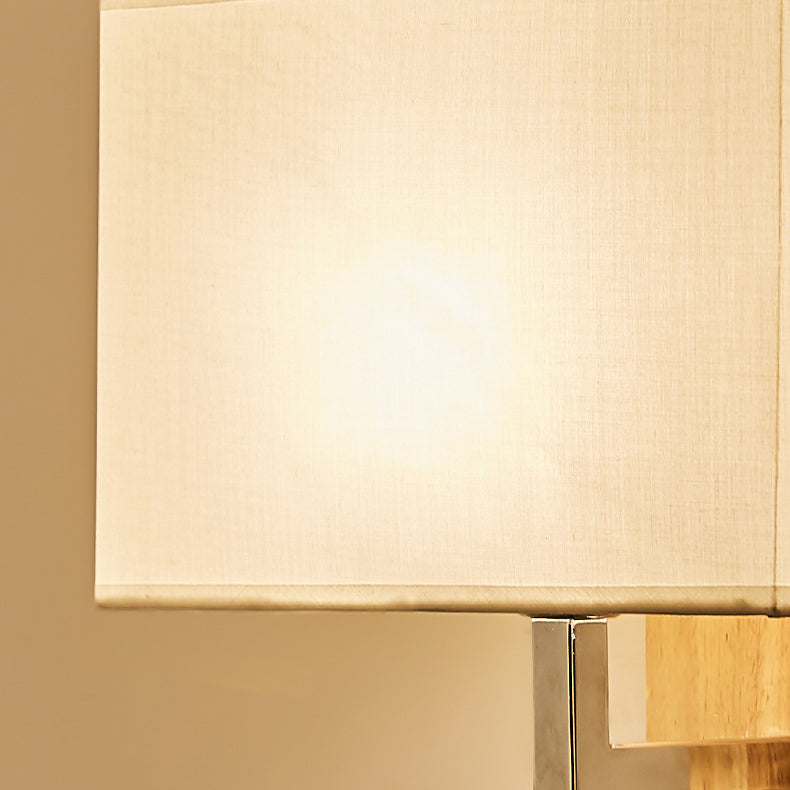 Iron Wood Fabric Rectangular 1-Light Wall Sconce Lamp