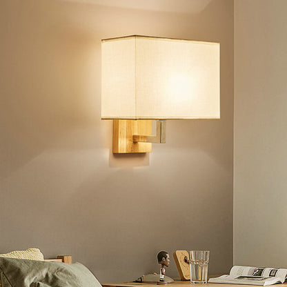 Iron Wood Fabric Rectangular 1-Light Wall Sconce Lamp