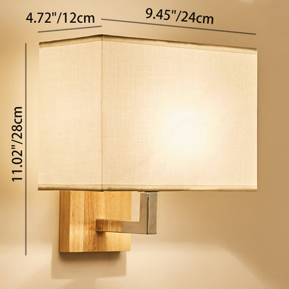 Iron Wood Fabric Rectangular 1-Light Wall Sconce Lamp