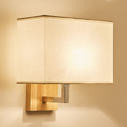 Iron Wood Fabric Rectangular 1-Light Wall Sconce Lamp