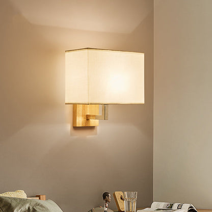 Iron Wood Fabric Rectangular 1-Light Wall Sconce Lamp