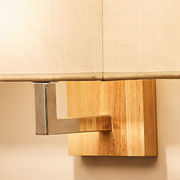 Iron Wood Fabric Rectangular 1-Light Wall Sconce Lamp
