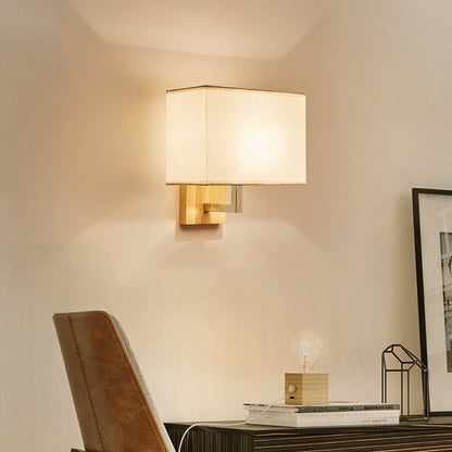 Iron Wood Fabric Rectangular 1-Light Wall Sconce Lamp