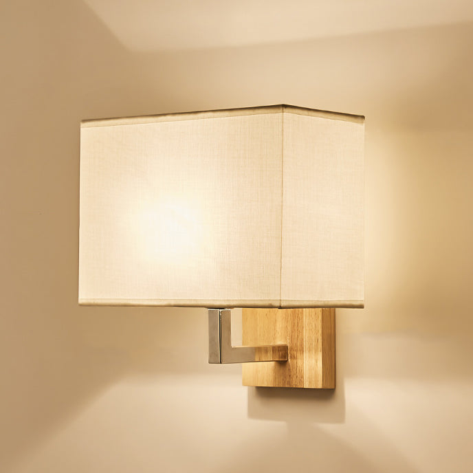 Iron Wood Fabric Rectangular 1-Light Wall Sconce Lamp
