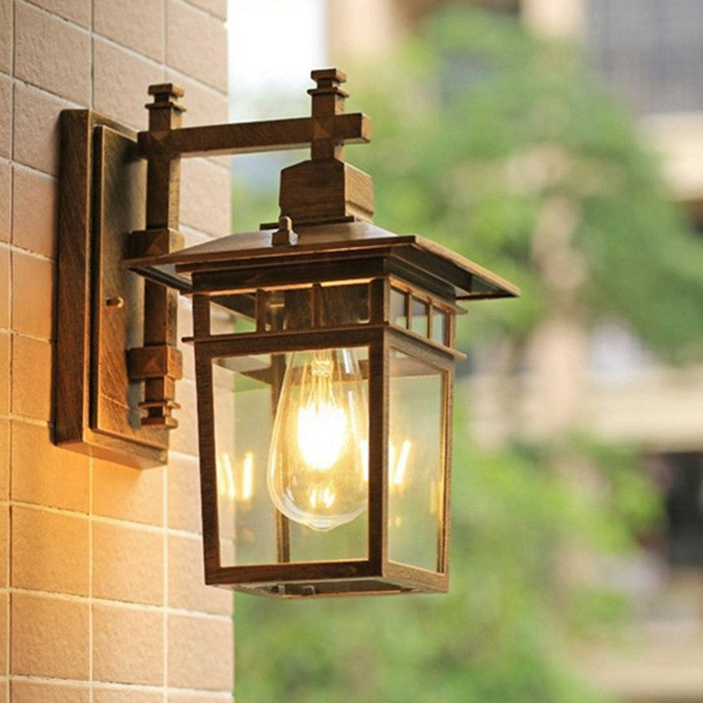 Cast Iron & Glass Rectangular 1-Light Wall Sconce Lamp