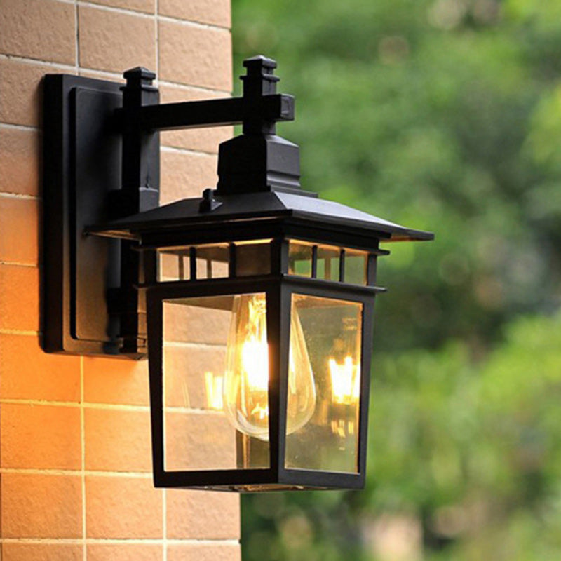 Cast Iron & Glass Rectangular 1-Light Wall Sconce Lamp