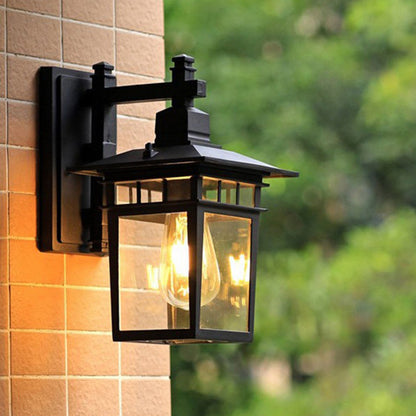 Cast Iron & Glass Rectangular 1-Light Wall Sconce Lamp
