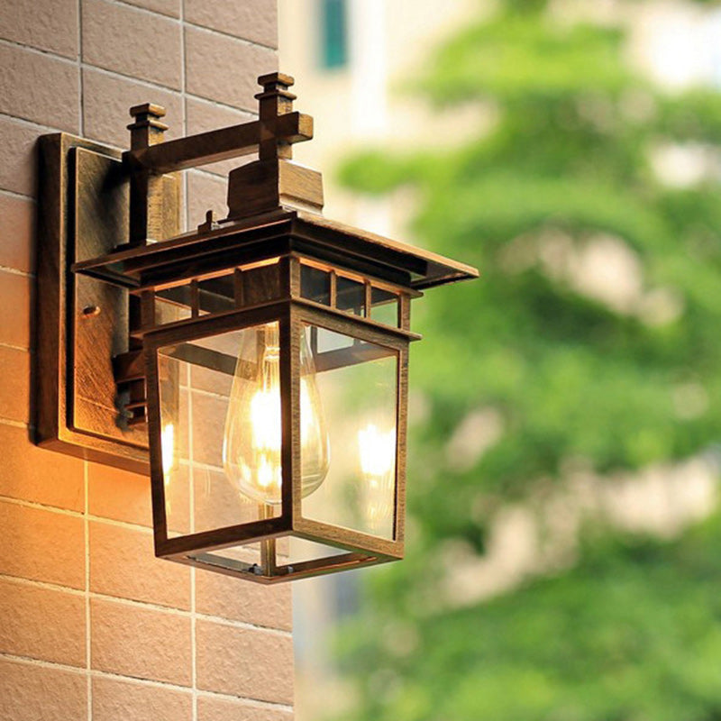 Cast Iron & Glass Rectangular 1-Light Wall Sconce Lamp