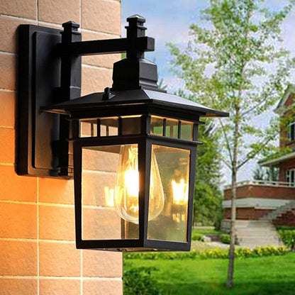 Cast Iron & Glass Rectangular 1-Light Wall Sconce Lamp