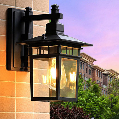 Cast Iron & Glass Rectangular 1-Light Wall Sconce Lamp